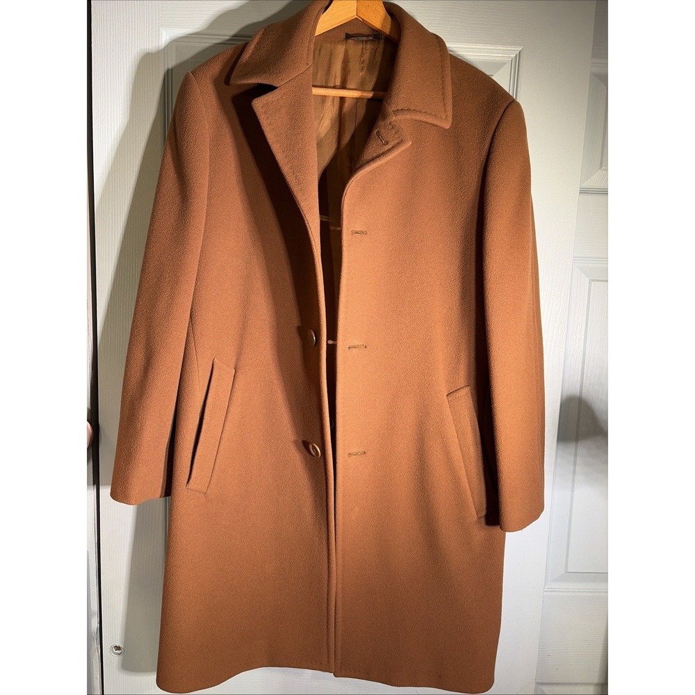 Villa Monte Milano Italian Made Wool And Cashmere Trench Coat Sz Large. Camel.